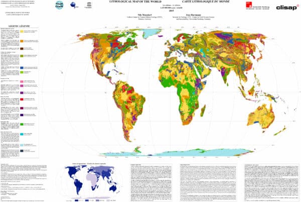 Carte lithologique du Monde-Plastifiée