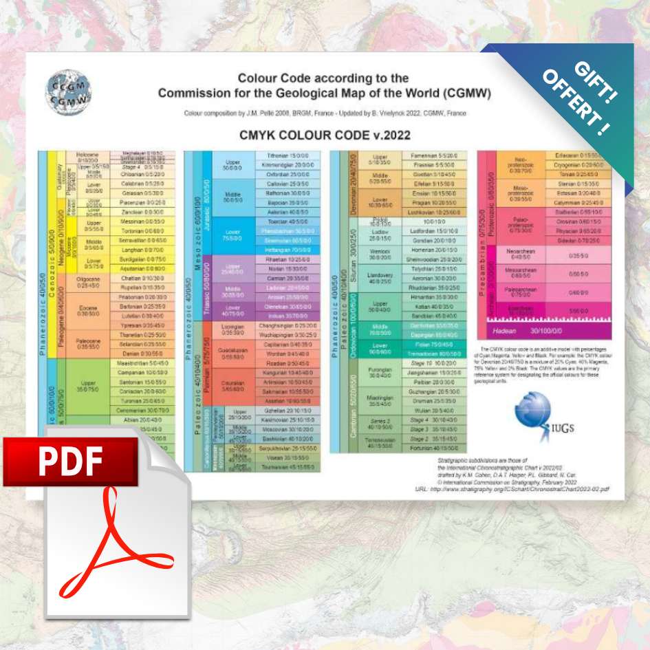 Colour code according to the Commission for the Geological Map of the World (CGMW) version