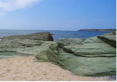 格罗瓦岛（法国布列塔尼）的绿色鳞片状页岩。© C.弗朗索瓦